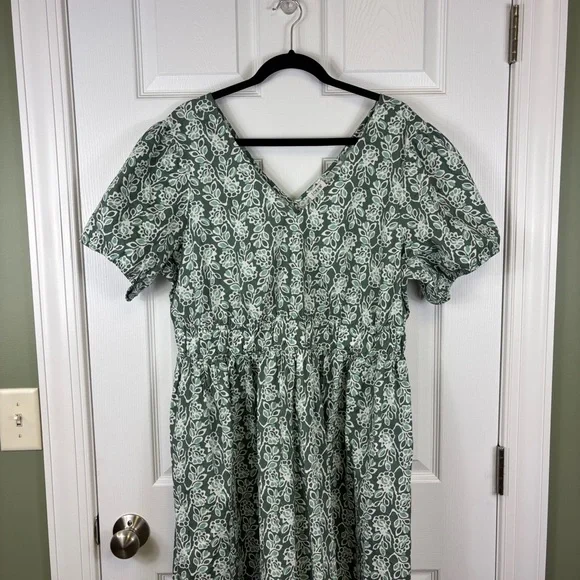 NWT J. Crew smocked waist poplin midi dress pale spinach eucalyptus sz 18 - Picture 3 of 10